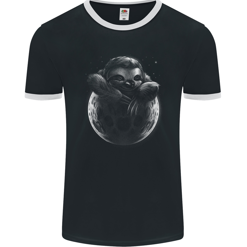 A Sloth On the Moon Mens Ringer T-Shirt FotL Black/White