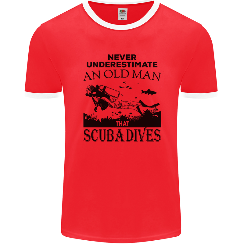 An Old Man That Scuba Dives Diver Dive Mens Ringer T-Shirt FotL Red/White