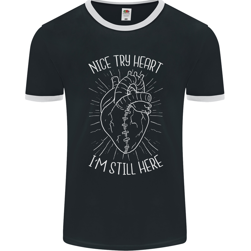 Heart Attack Recovery Survivor Mens Ringer T-Shirt FotL Black/White
