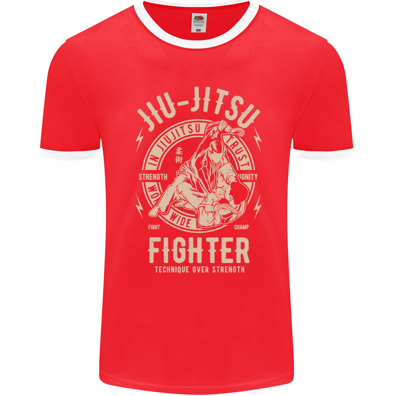 Jiu Jitsu Fighter Mixed Martial Arts MMA Mens Ringer T-Shirt FotL Red/White