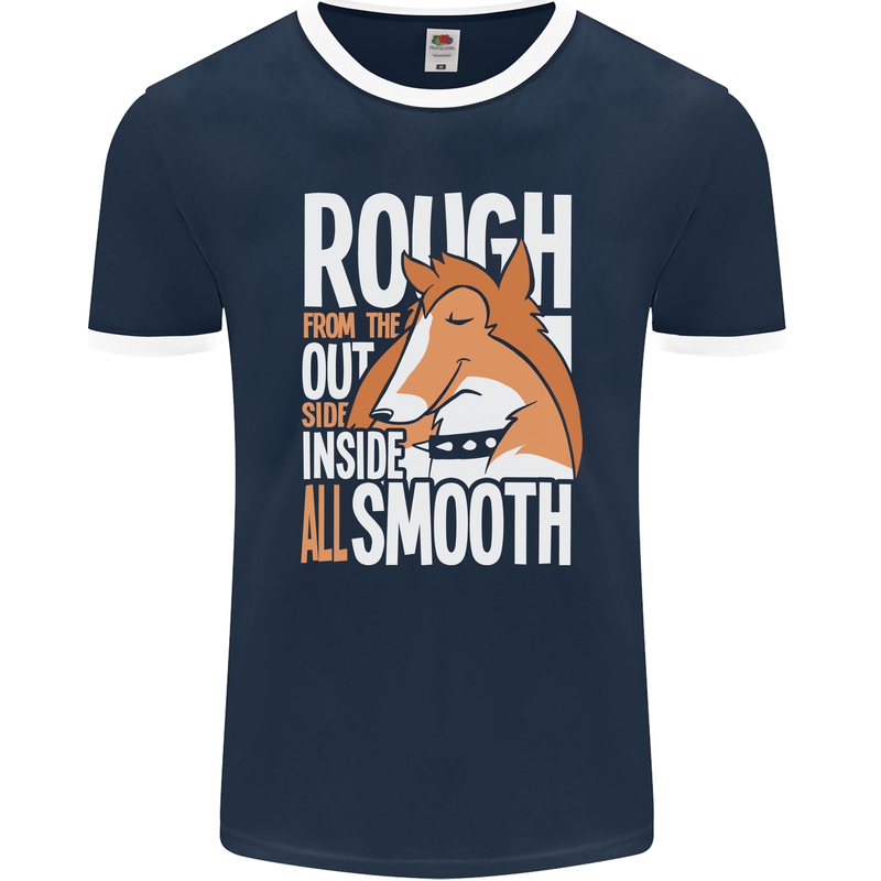 Rough Collie Inside All Smooth Funny Mens Ringer T-Shirt FotL Navy Blue/White