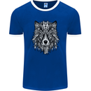 Mandala Tribal Wolf Tattoo Mens Ringer T-Shirt FotL Royal Blue/White