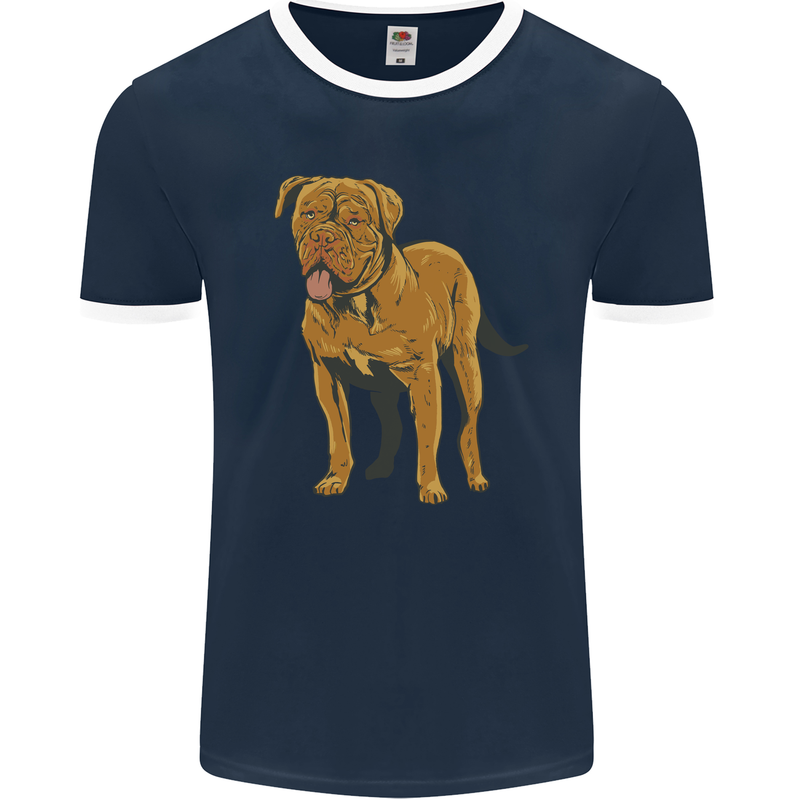 French Mastiff Dogue Bordeaux Dog Mens Ringer T-Shirt FotL Navy Blue/White