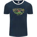 Santa T-Rex Drink Eat Merry Funny Christmas Mens Ringer T-Shirt FotL Navy Blue/White