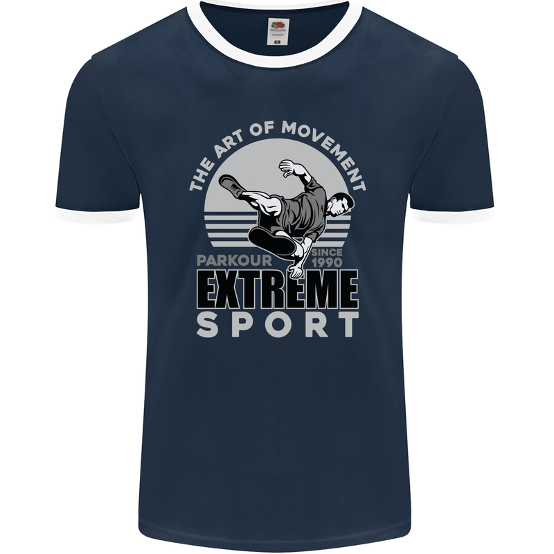 Parkour Free Running the Art of Movement Mens Ringer T-Shirt FotL Navy Blue/White