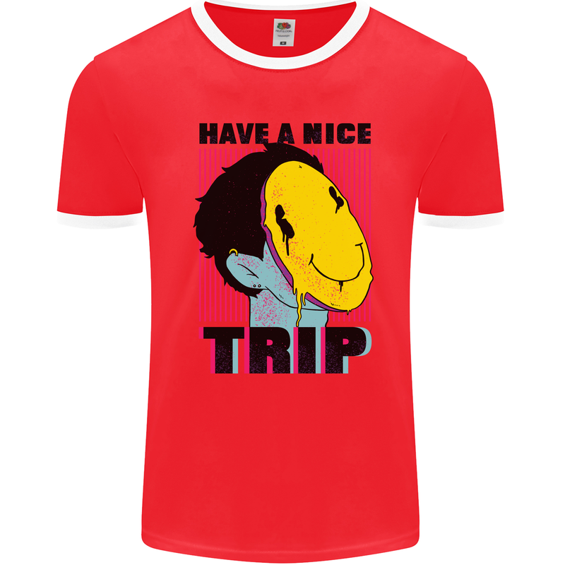 Acid Have a Nice Trip Drugs LSD Trippy Mens Ringer T-Shirt FotL Red/White