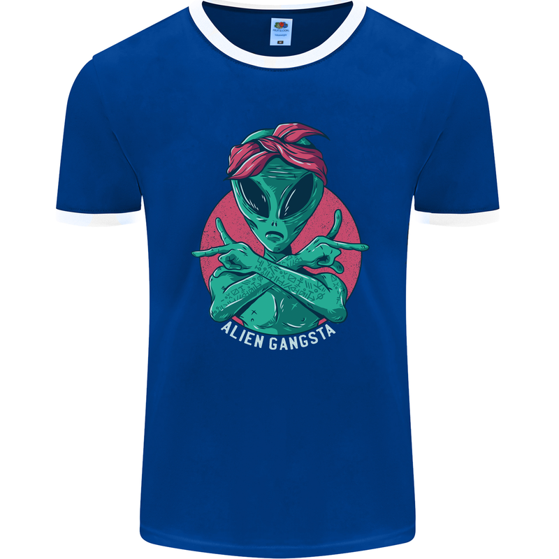 Funny Alien Gangster UFO 2Pac Rap Music Mens Ringer T-Shirt FotL Royal Blue/White