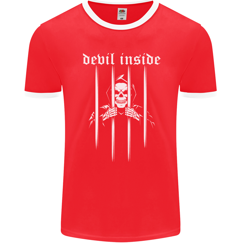 Devil Inside Grim Reaper Satan Skull Gothic Mens Ringer T-Shirt FotL Red/White