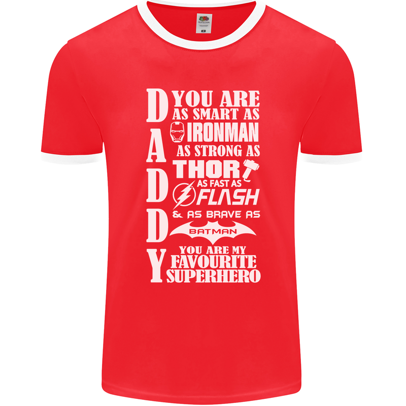 Daddy My Favourite Superhero Father's Day Mens Ringer T-Shirt FotL Red/White