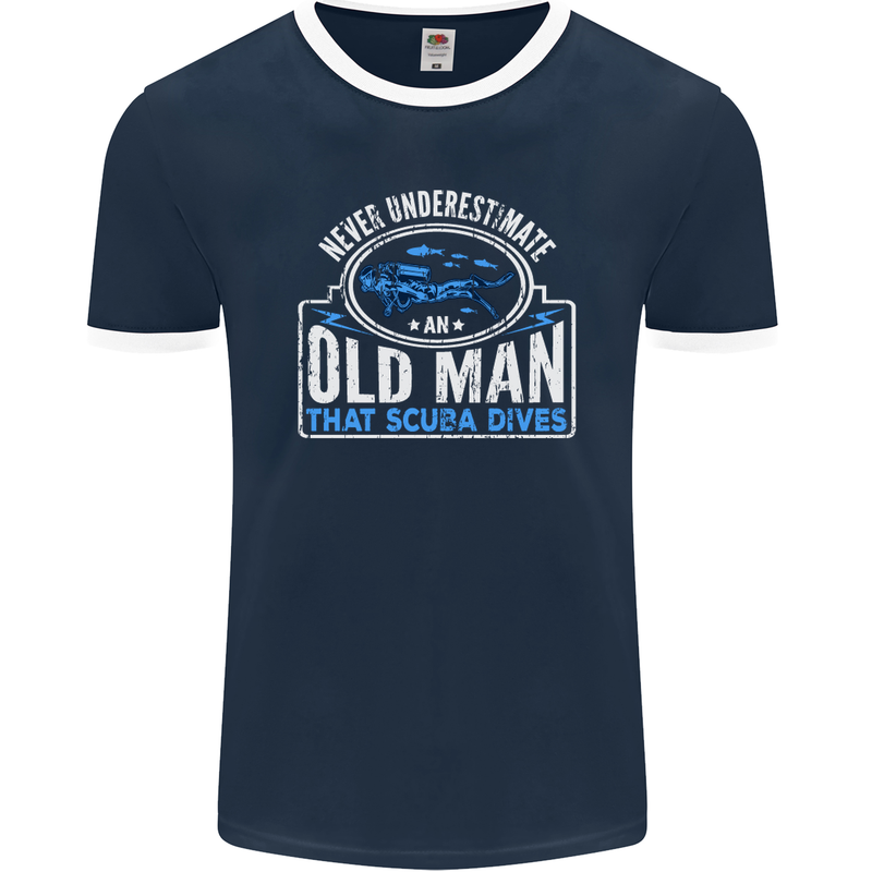 An Old Man That Scuba Dives Diver Diving Mens Ringer T-Shirt FotL Navy Blue/White