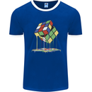 Dripping Rubik Cube Funny Puzzle Mens Ringer T-Shirt FotL Royal Blue/White
