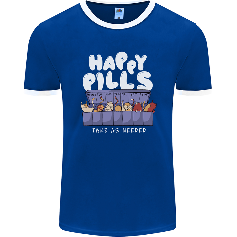 Cats Happy Pills Antidepressant Mens Ringer T-Shirt FotL Royal Blue/White