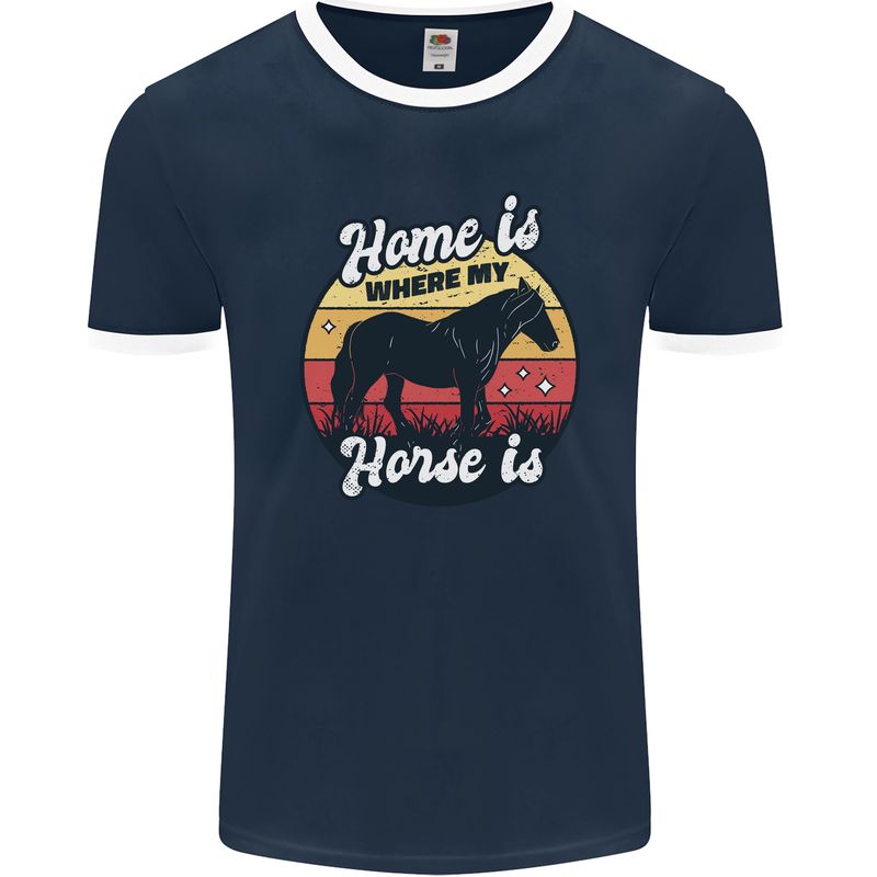 Home Is Where My Horse Is Funny Equestrian Mens Ringer T-Shirt FotL Navy Blue/White