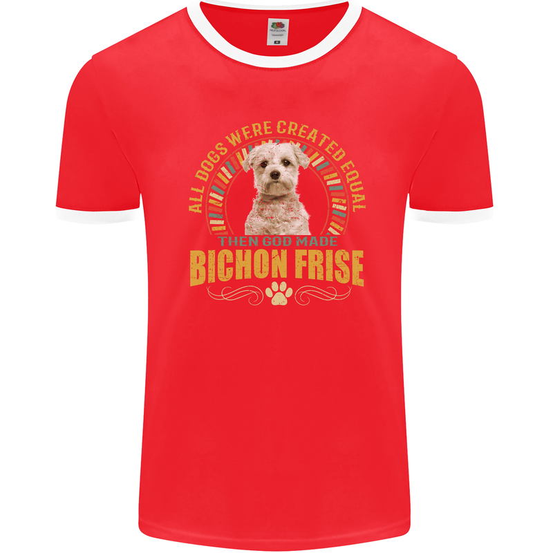 A Bichon Frise Dog Mens Ringer T-Shirt FotL Red/White