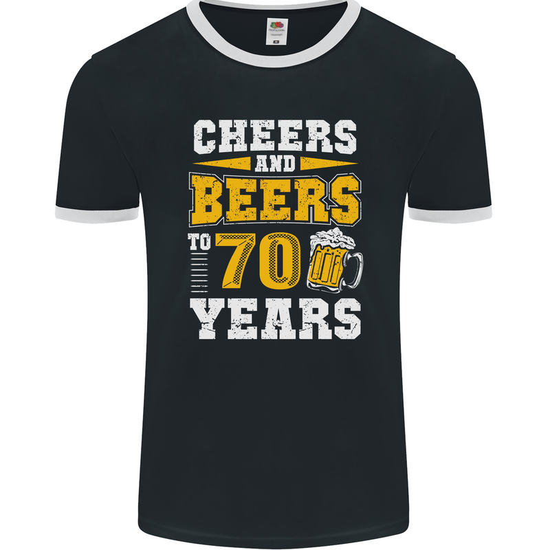 70th Birthday 70 Year Old Funny Alcohol Mens Ringer T-Shirt FotL Black/White