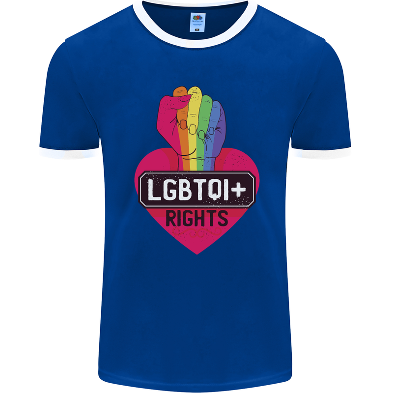 LGBTQI+ Rights Gay Pride Awareness LGBT Mens Ringer T-Shirt FotL Royal Blue/White