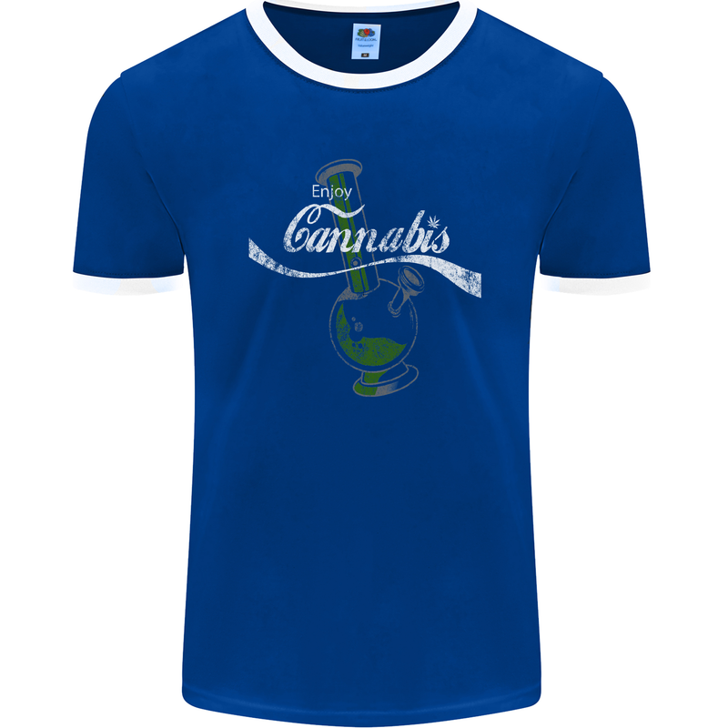 Enjoy Cannabis Funny Bong Weed Drugs Spliff Mens Ringer T-Shirt FotL Royal Blue/White