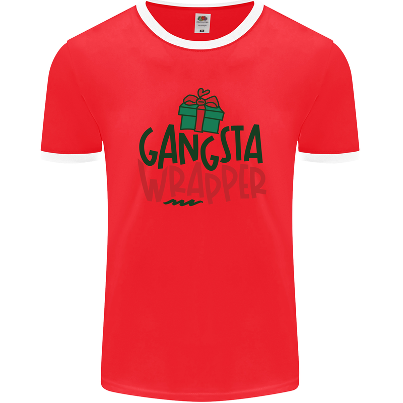 Gangsta Wrapper Funny Christmas Present Mens Ringer T-Shirt FotL Red/White