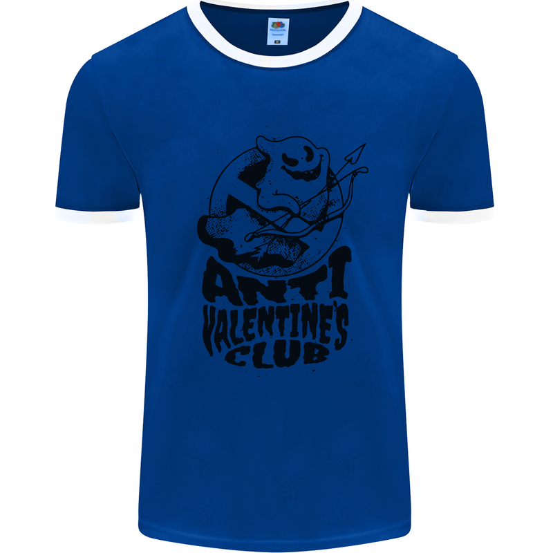 Anti Valentines Club Romance Single Day Mens White Ringer T-Shirt Royal Blue/White