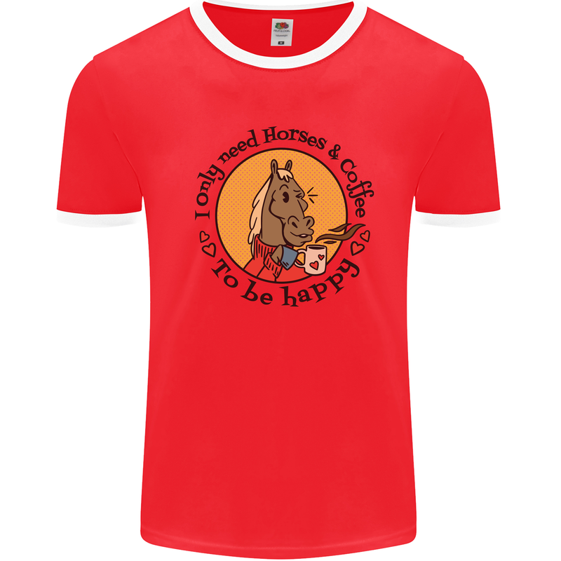 I Only Need Horses and Coffee Equestrian Mens Ringer T-Shirt Red/White