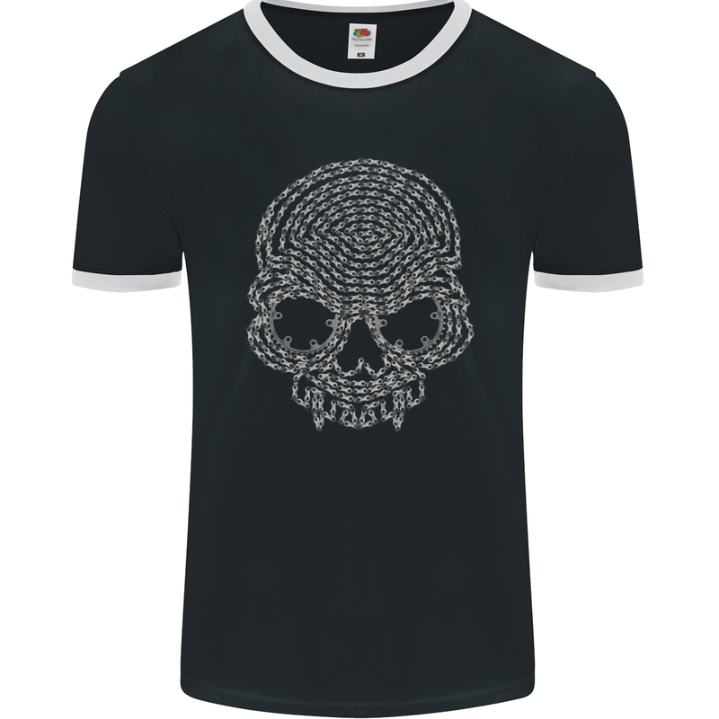 Skull of Chains Biker Motorcycle Motorbike Mens Ringer T-Shirt FotL Black/White