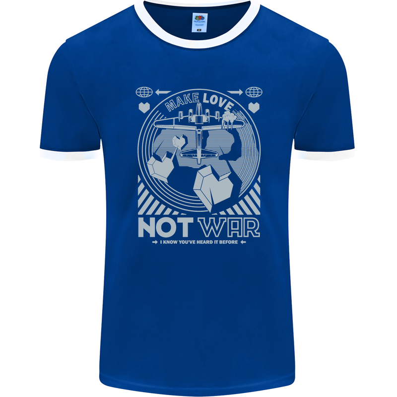 Make Love Not War World Peace Anti Mens Ringer T-Shirt FotL Royal Blue/White