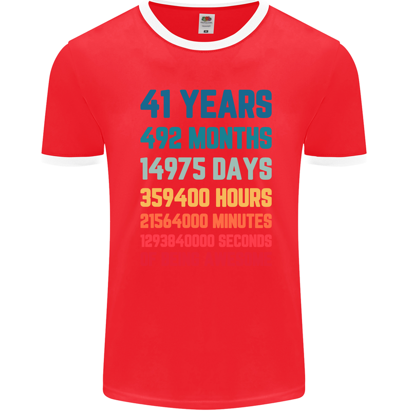 41st Birthday 41 Year Old Mens Ringer T-Shirt FotL Red/White