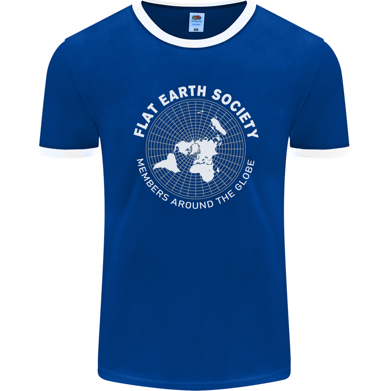 Flat Earth Society Members Around the Globe Mens Ringer T-Shirt FotL Royal Blue/White