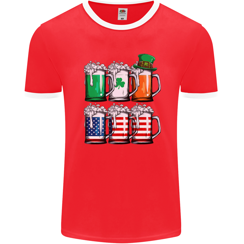 St Patricks Day Beer USA Irish American Mens Ringer T-Shirt FotL Red/White