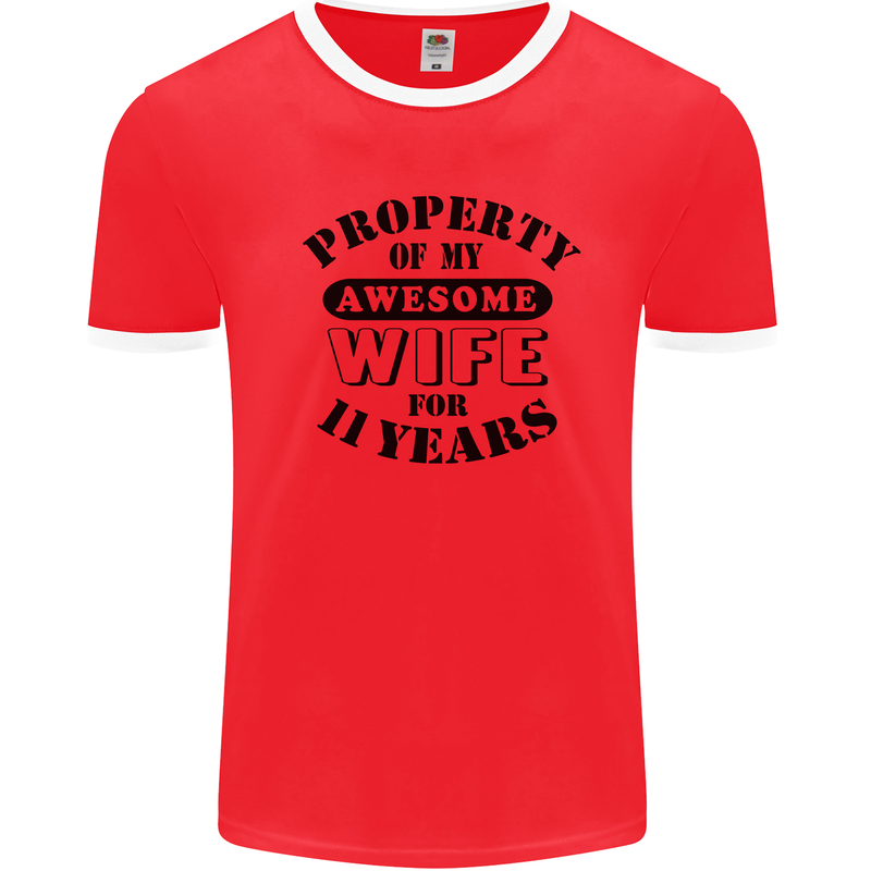 11th Wedding Anniversary 11 Year Funny Wife Mens Ringer T-Shirt Red/White