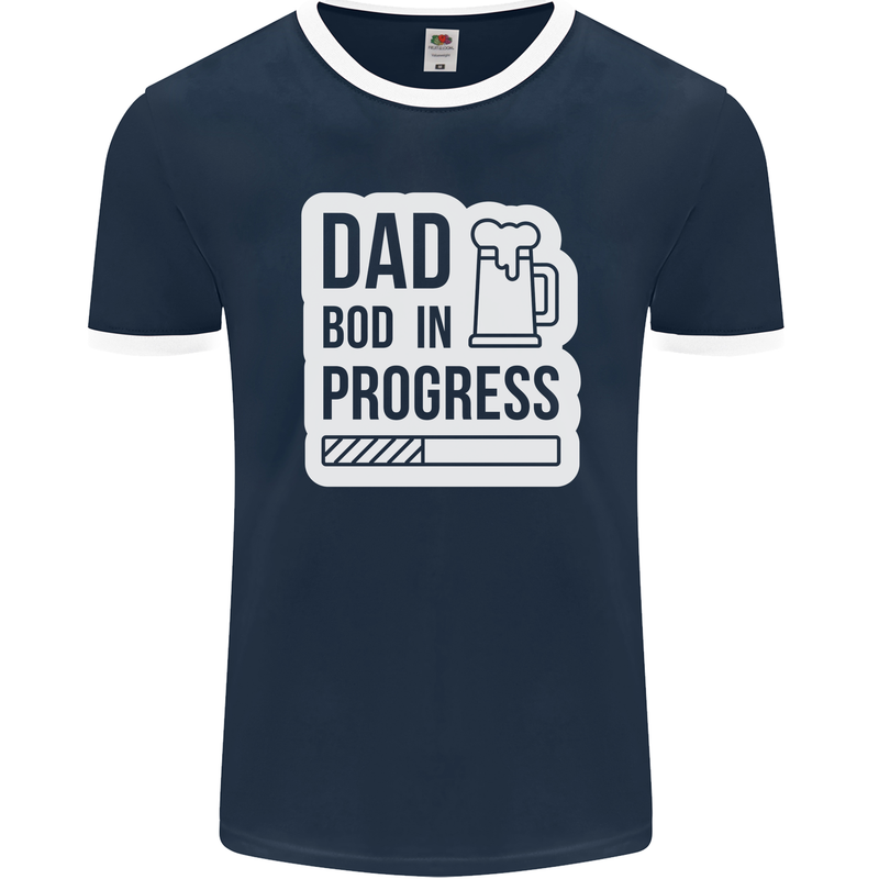 Dad Bod In Progress Funny Fathers Day Body Mens Ringer T-Shirt FotL Navy Blue/White