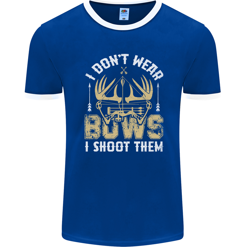 I Don't Wear Bows I Shoot Them Archery Mens Ringer T-Shirt FotL Royal Blue/White