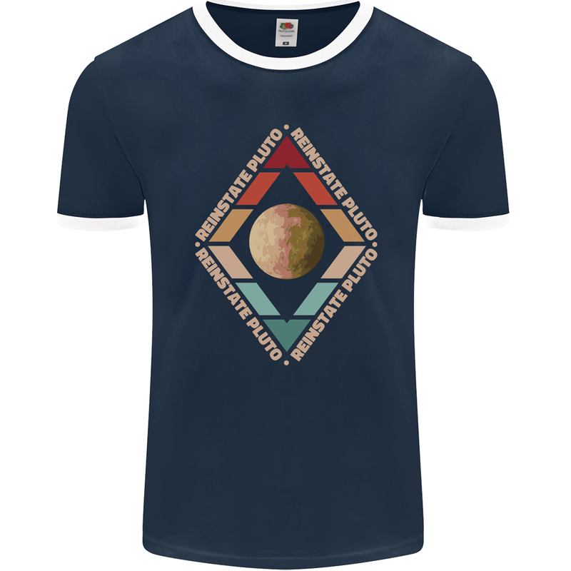 Reinstate Pluto Funny Astronomy Mens Ringer T-Shirt FotL Navy Blue/White