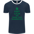 Keep Calm & Shamrocks St. Patrick's Day Mens Ringer T-Shirt FotL Navy Blue/White