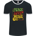 Peace Love Music Guitar Hippy Flower Power Mens Ringer T-Shirt FotL Black/White