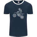 Motocross Line Drawing Dirt Bike MotoX Mens Ringer T-Shirt FotL Navy Blue/White