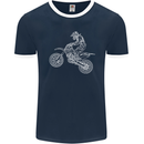 Motocross Line Drawing Dirt Bike MotoX Mens Ringer T-Shirt FotL Navy Blue/White