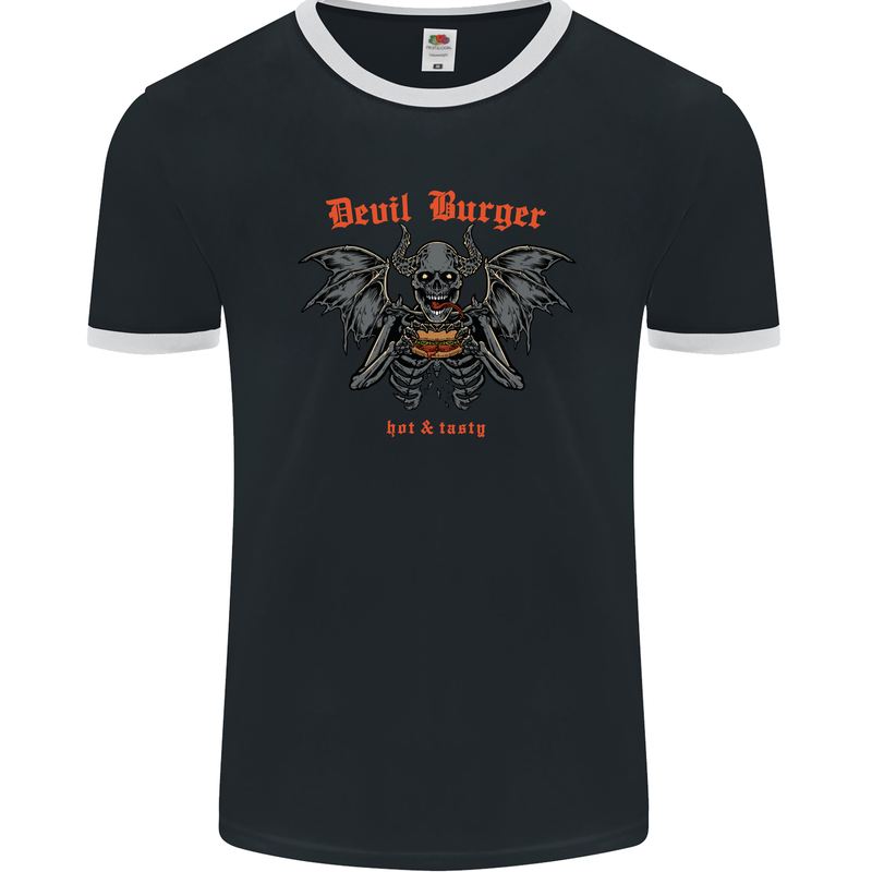 Devil Burger Demon Satan Grim Reaper BBQ Mens Ringer T-Shirt FotL Black/White