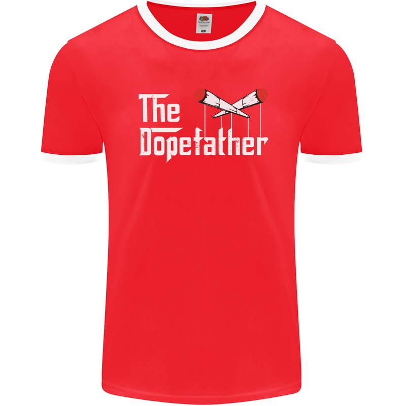 The Dopefather Funny Weed Drugs Cannabis Mens Ringer T-Shirt FotL Red/White