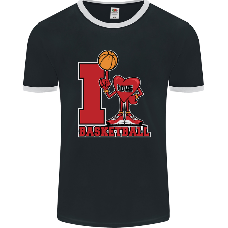 I Love Basketball Mens Ringer T-Shirt FotL Black/White