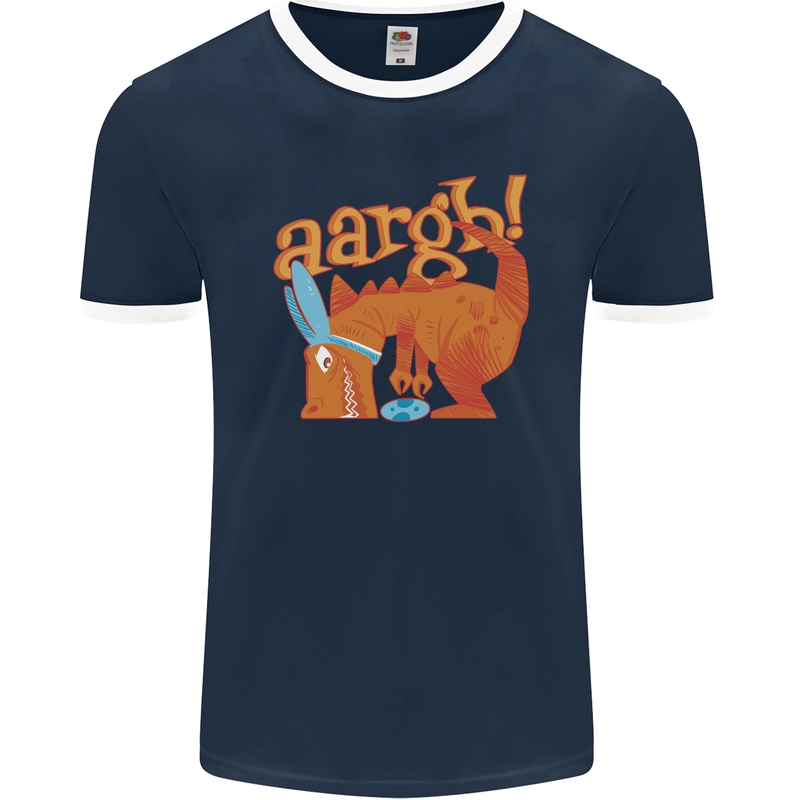 Easter Egg T-Rex as a Bunny Dinosaur Funny Mens Ringer T-Shirt FotL Navy Blue/White