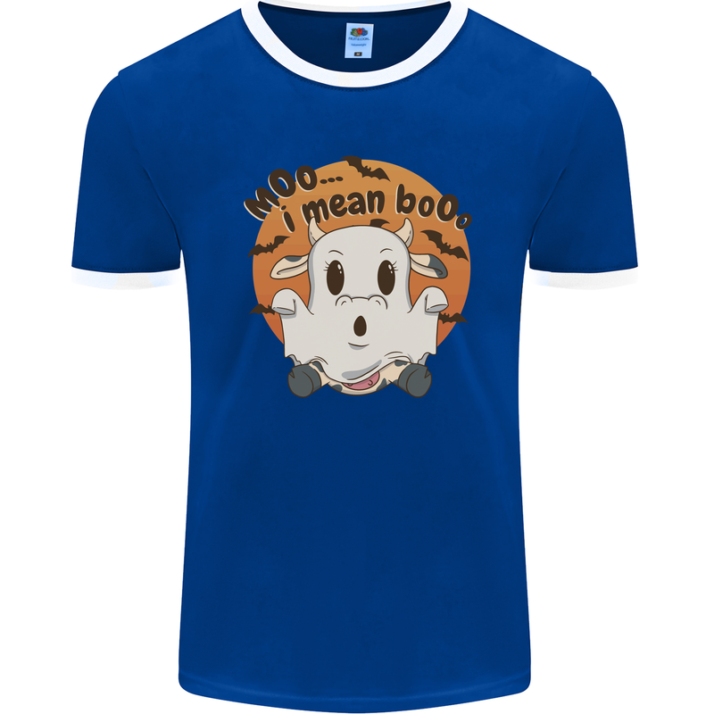 Moo I Mean Boo Funny Cow Halloween Mens Ringer T-Shirt FotL Royal Blue/White