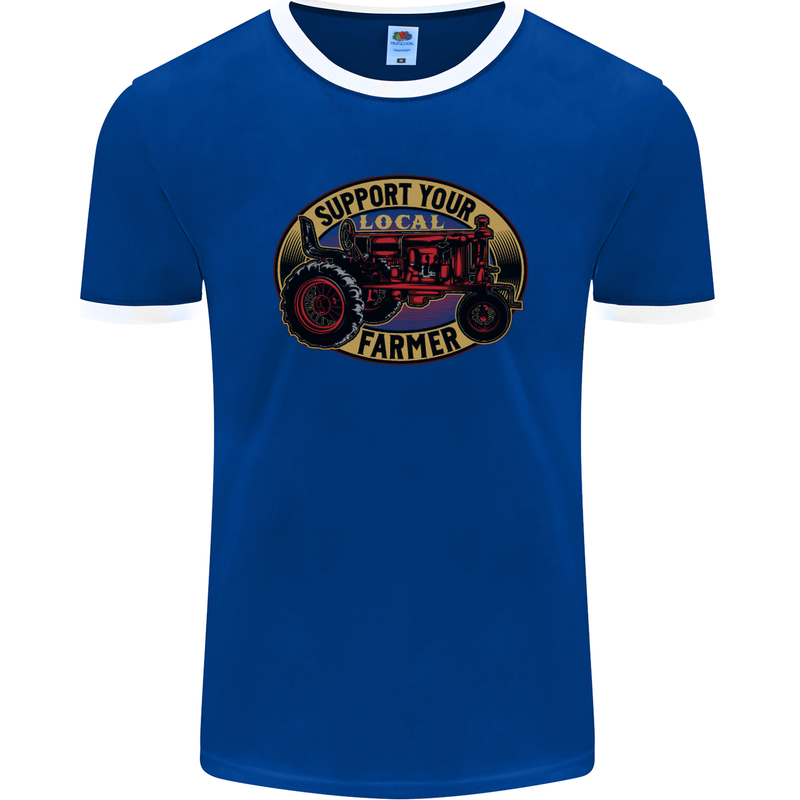 Farming Support Your Local Farmer Mens Ringer T-Shirt FotL Royal Blue/White