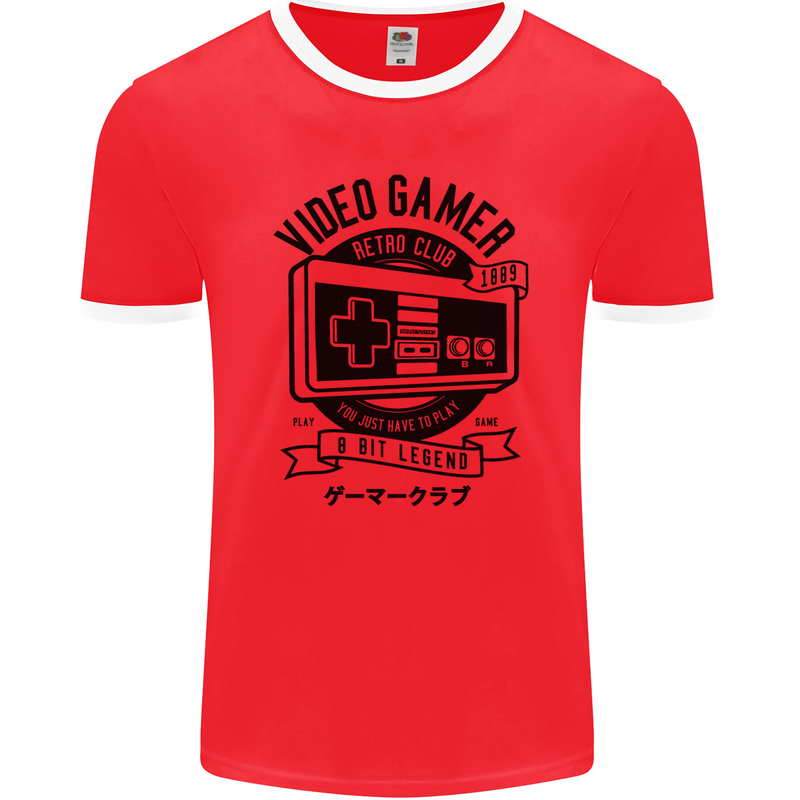 Video Gamer Retro Club Gaming Mens Ringer T-Shirt FotL Red/White