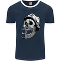 Old Sailor Skull Sailing Captain Mens Ringer T-Shirt FotL Navy Blue/White