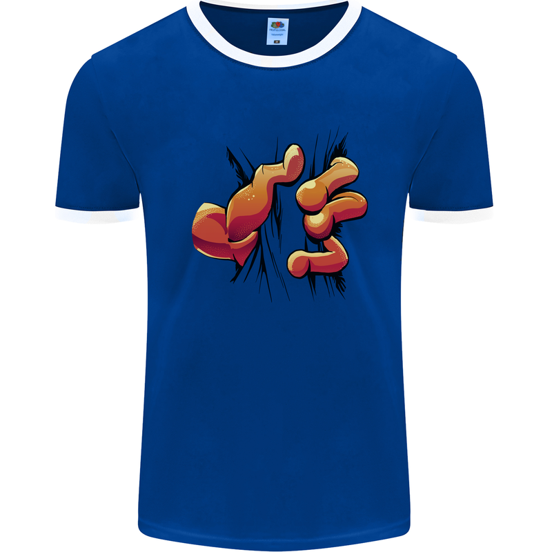 Frog Hand Scrunching Material Mens Ringer T-Shirt Royal Blue/White