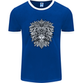 Lion Mandala Art Mens Ringer T-Shirt FotL Royal Blue/White