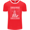 Funny Christmas Unicorn Pattern Mens Ringer T-Shirt FotL Red/White