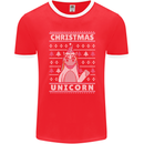 Funny Christmas Unicorn Pattern Mens Ringer T-Shirt FotL Red/White