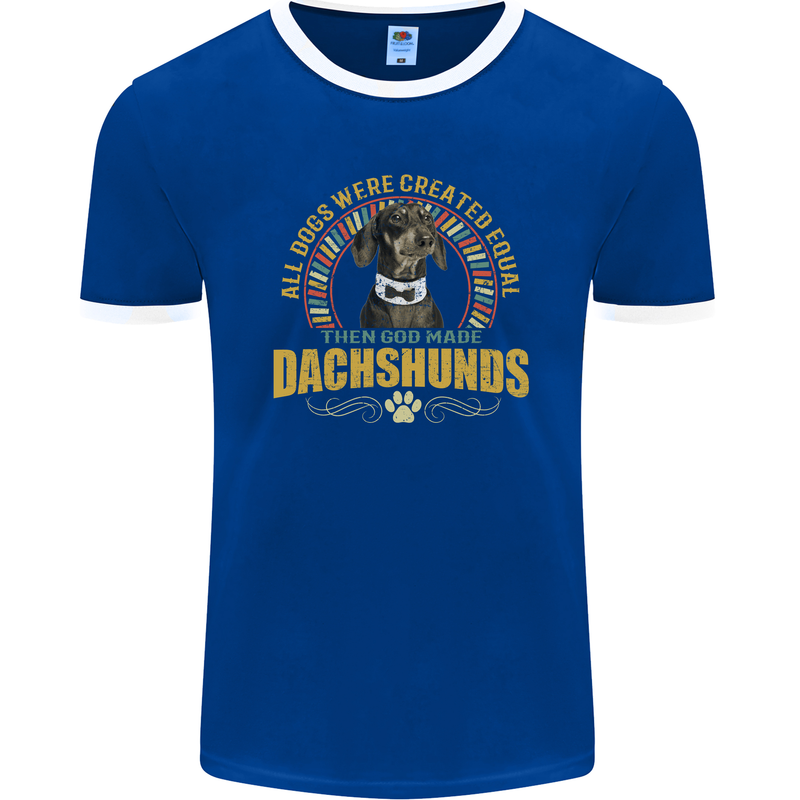 A Dachshund Dog Mens Ringer T-Shirt FotL Royal Blue/White